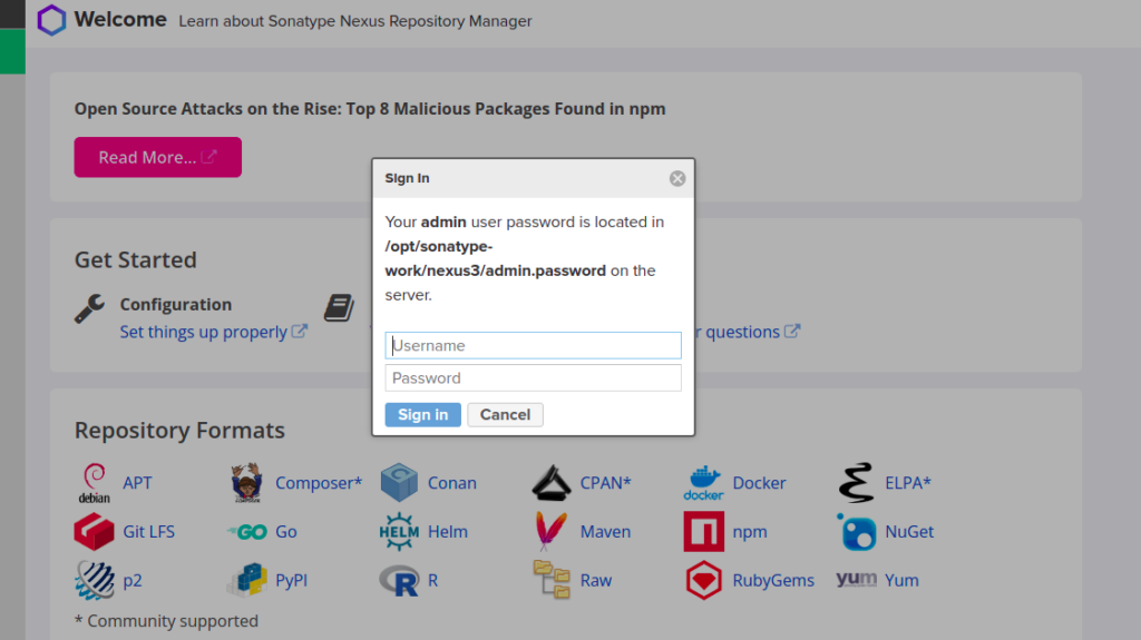 nexus repository default password